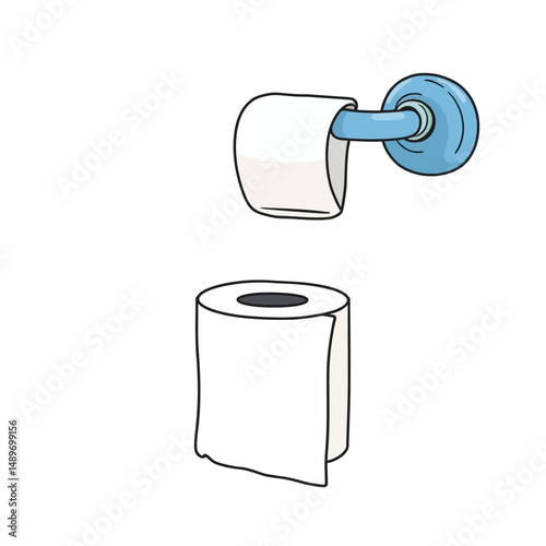 Cartoon illustration of toilet paper roll and holder