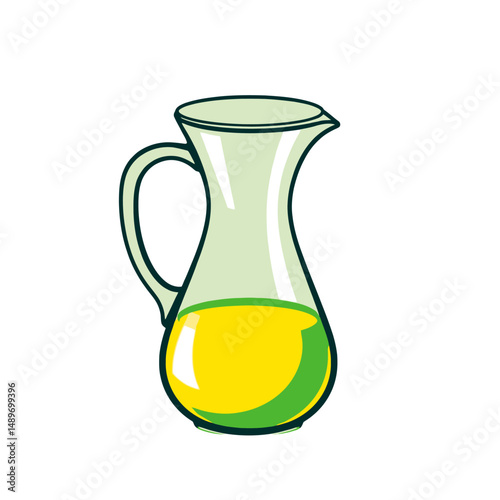 Glass pitcher of yellow olive oil