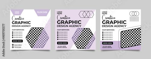 Graphic Design Agency Advertisement: A trio of sleek advertisement showcases the visual identity of a graphic design agency, designed to attract potential clientele and display services.