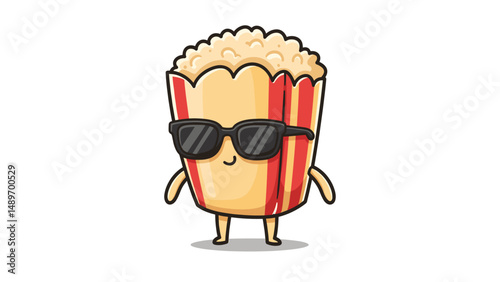 Cool Popcorn Cartoon Character with Sunglasses