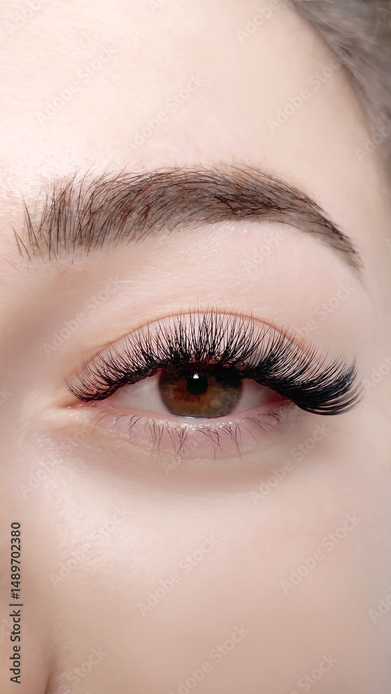 Obraz premium Close up of female eye with eyelash extensions ,eyelash extension procedure.2