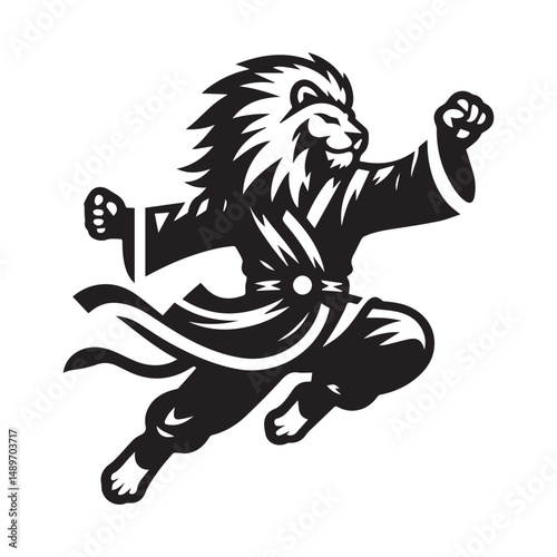Leaping Lion Fighter Logo – Dynamic Kungfu Animal Vector Design