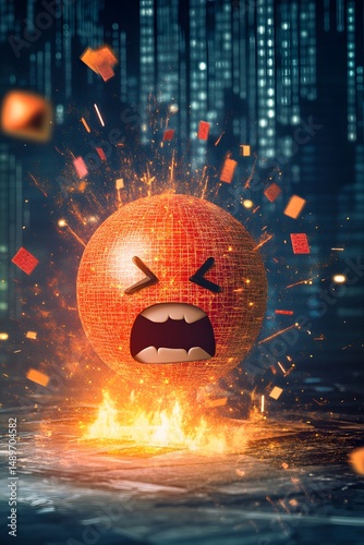 an abstract of red graph crashing with fearful emoji and symbols photo