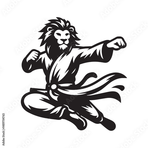 Leaping Lion Fighter Logo – Dynamic Kungfu Animal Vector Design