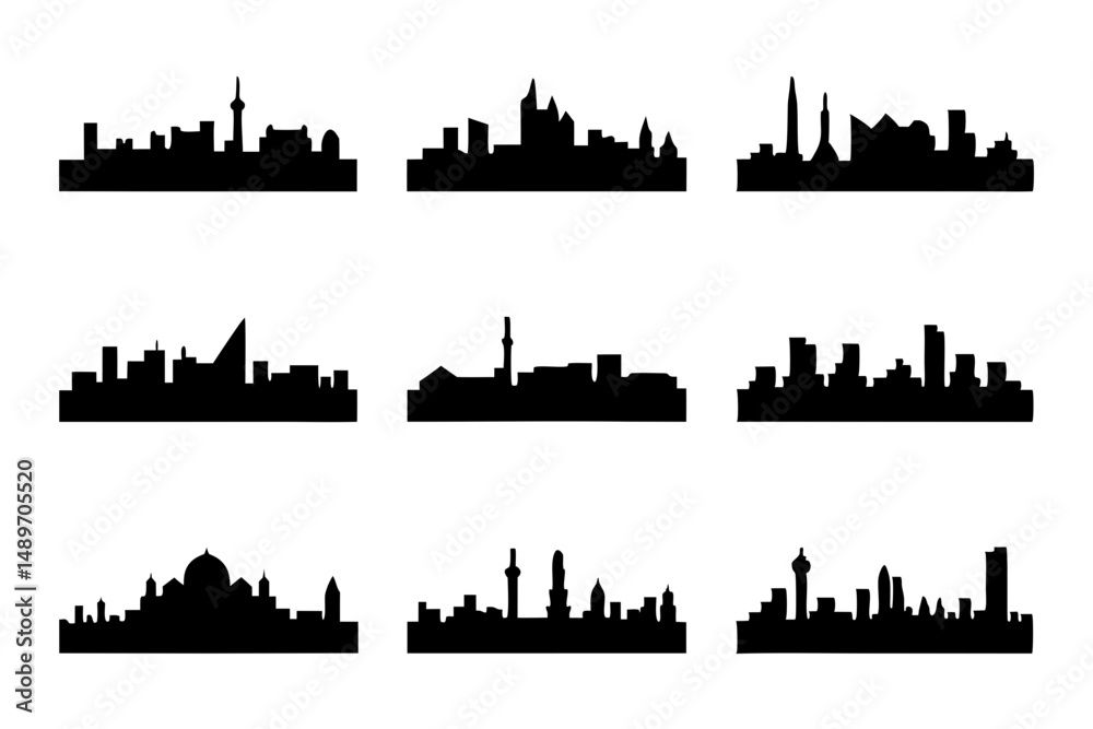 Naklejka premium Cityscape silhouette vector illustration