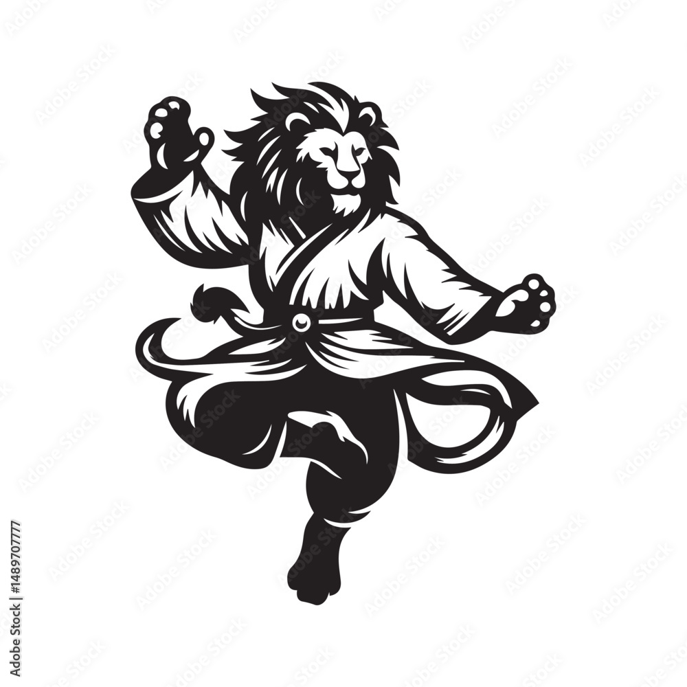 Fototapeta premium Kung Fu Lion Mascot Logo – Jumping Martial Arts Animal Vector