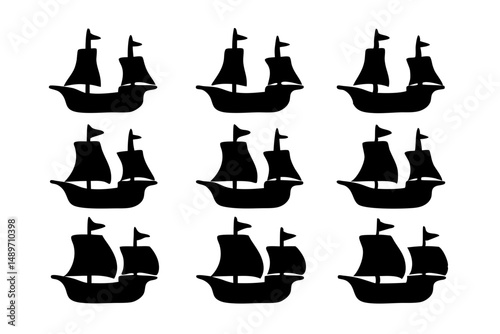 Sailing ship silhouette vector illustration