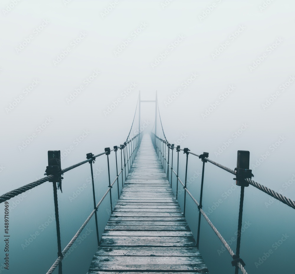 Fototapeta premium Scenic Misty Bridge Over Water Creates Mystical Atmosphere