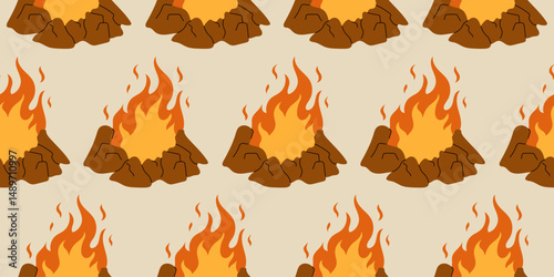 Fire symbols seamless pattern vector illustration spurts of flame red orange background for web pages wallpaper packaging.