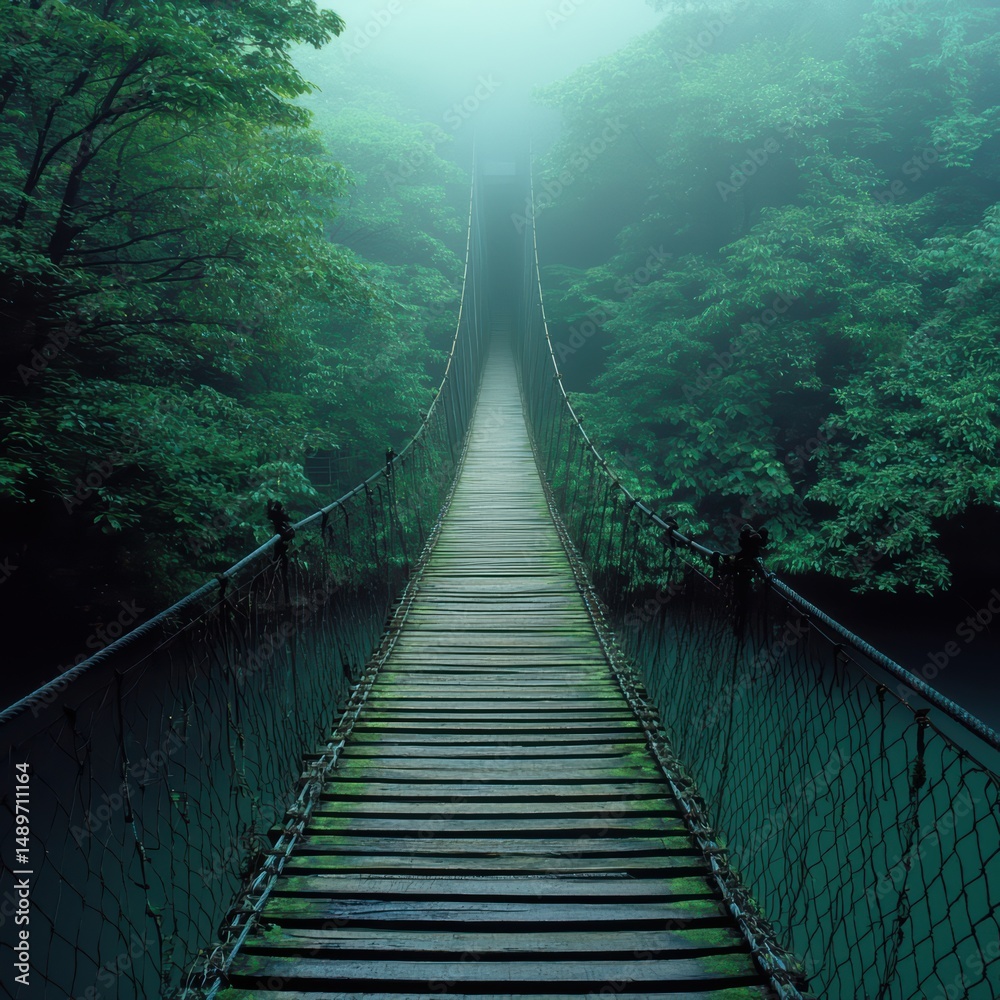 Obraz premium Serenity of a Misty Forest Pathway on a Calm Day in Nature