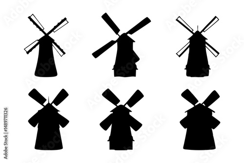 Windmill silhouette vector illustration