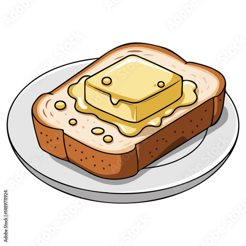 Pair of baked bread loaves on serving dish isolated vector illustration on white background