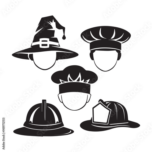 set of black various Teacher’s Hat vector silhouettes isolated on white background