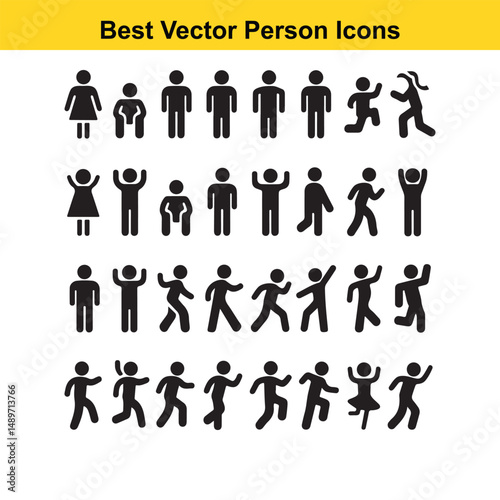 Human Stick Figure Silhouettes in Various Poses and Movements