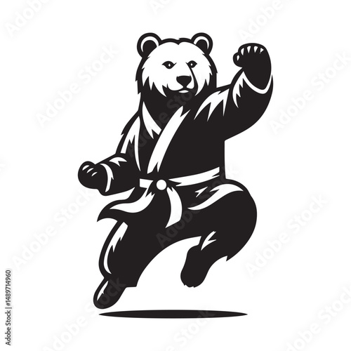 Action Bear Mascot Logo – Kungfu Beast in Dynamic Jumping Pose