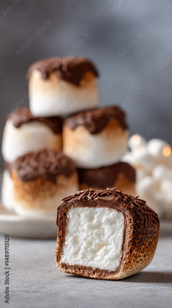 ChocolateDipped Marshmallows Stacked Cut One Front ChocolateDipped Marshmallows Stacked Cut One Front