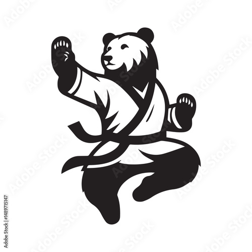 Action Bear Mascot Logo – Kungfu Beast in Dynamic Jumping Pose
