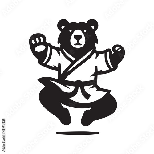 Action Bear Mascot Logo – Kungfu Beast in Dynamic Jumping Pose