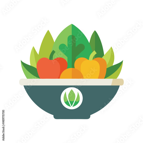 Flat and Minimal mixed vegetables in bowl icon vector illustration isolated on white background