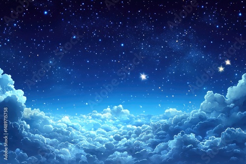 Night sky above fluffy clouds