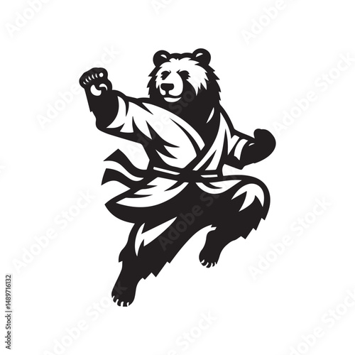 Action Bear Mascot Logo – Kungfu Beast in Dynamic Jumping Pose