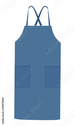 Blue apron with two front pockets and crisscross straps isolated on white background