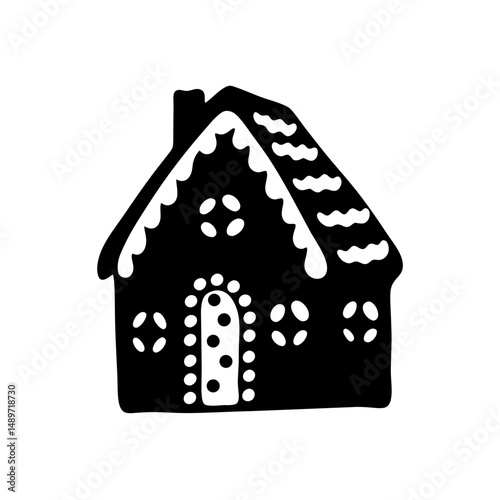 Gingerbread house festive treat silhouette vector illustration