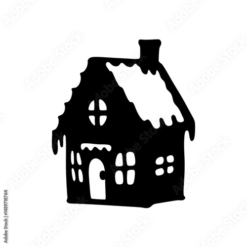 Gingerbread house festive treat silhouette vector illustration