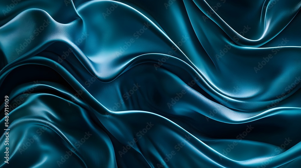 Fototapeta premium Smooth Turquoise Silk Fabric with Elegant Waves and Texture