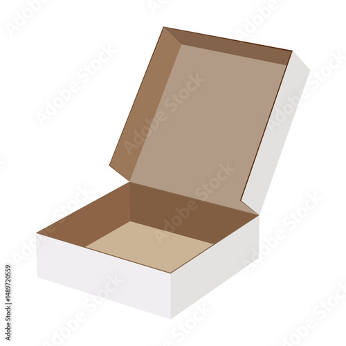 Open cardboard box with lid slightly open isolated on white background flat design
