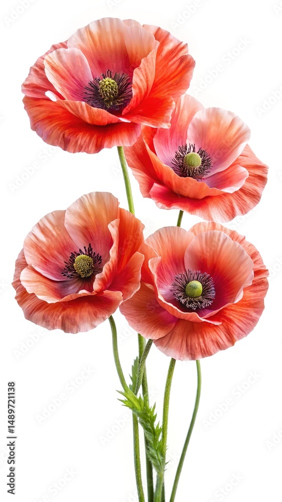 Obraz premium Gorgeous cluster of salmon colored poppies in a stunning studio shot isolated