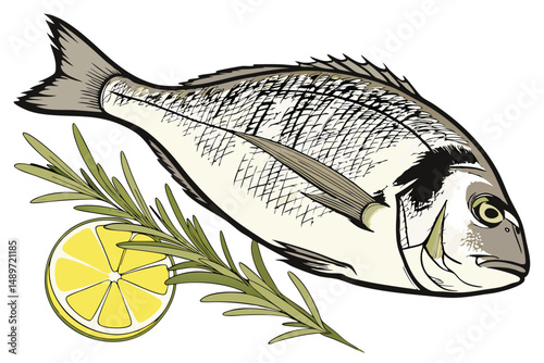 55 flat fish, fresh seafood, lemon slice, fish fillet, close-up, white background, 8k, photorealistic, detailed