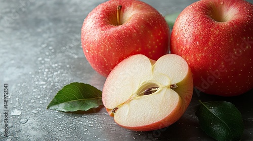 Fresh juicy apples glistening with morning dew a healthy temptation and natural sweetness captured with a