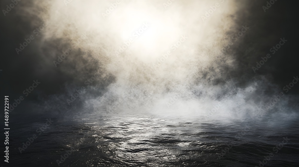 Fototapeta premium Mysterious Sea Landscape with Fog and Dramatic Lighting Effects