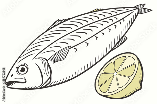 55 flat fish, fresh seafood, lemon slice, fish fillet, close-up, white background, 8k, photorealistic, detailed