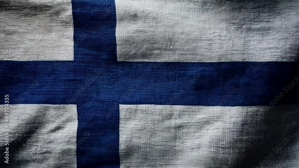 Waving flag of Finland in bright sunlight among clear blue sky