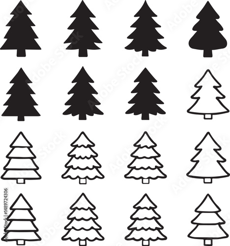 Pine Silouette icon set. Fir tree vector set.