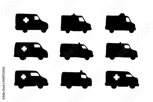 Ambulance Black Silhouette Vector Illustration