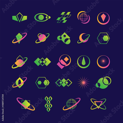 Retro Futuristic Y2K Abstract Geometric Shapes Gradient Style