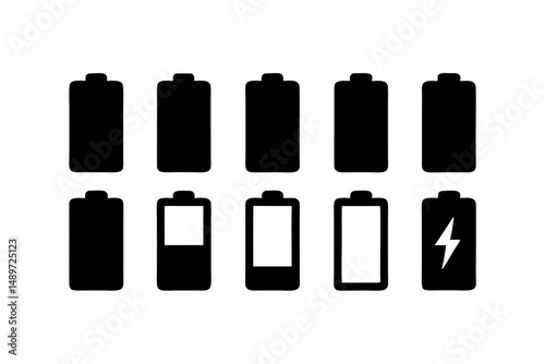 Battery Icons Black Silhouette Vector Illustration