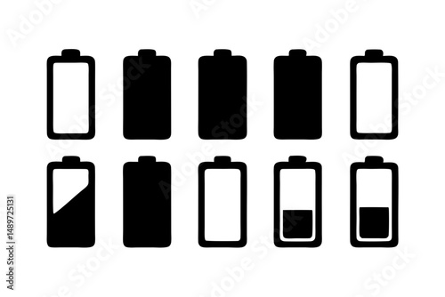 Battery Icons Black Silhouette Vector Illustration