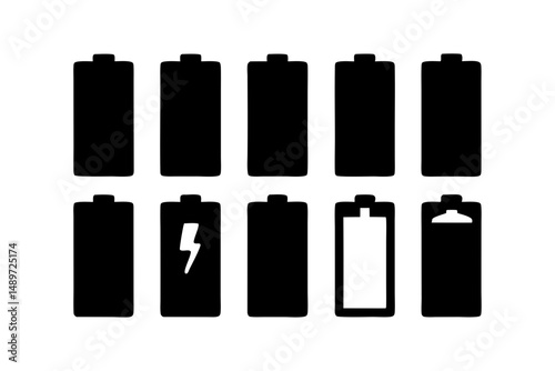 Battery Icons Black Silhouette Vector Illustration