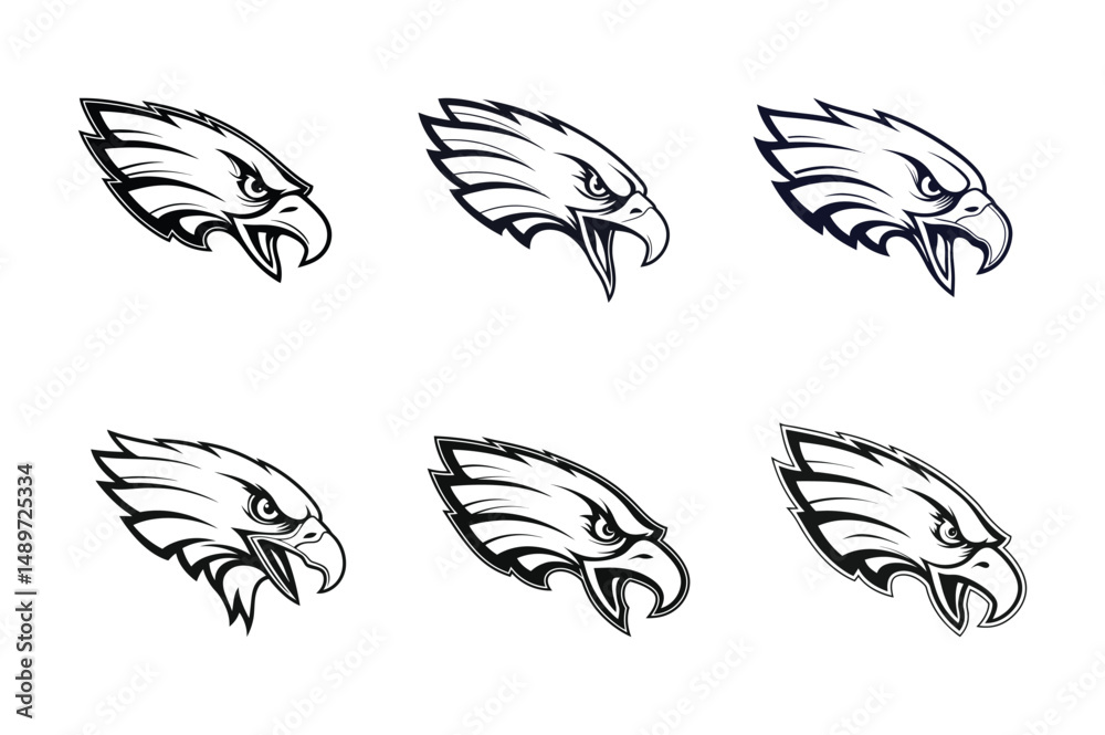 Obraz premium Eagle vector art illustrations. Eagle head vector logo. Eagle clipart set. Black eagle vector.