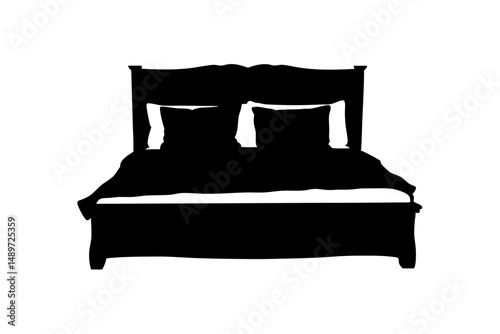 Bed Black Silhouette Icon Isolated on White Vector Illustration