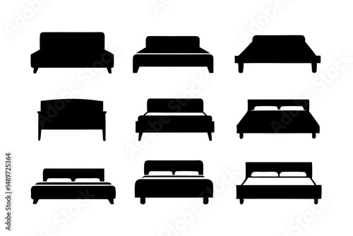Bed Black Silhouette Icon Isolated on White Vector Illustration