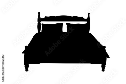 Bed Black Silhouette Icon Isolated on White Vector Illustration