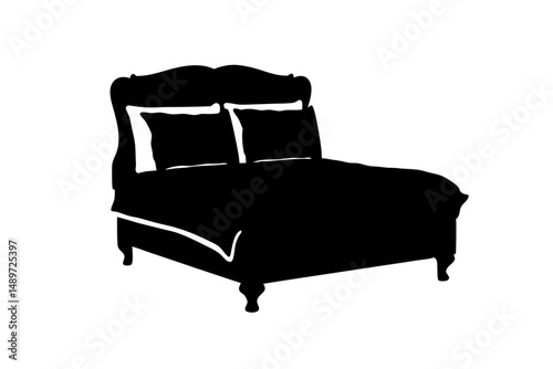 Bed Black Silhouette Icon Isolated on White Vector Illustration