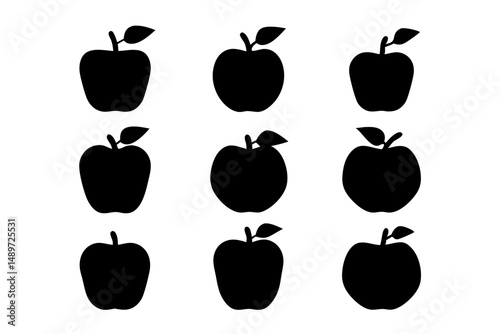 Black Apple Fruit Minimalist Silhouette Vector Illustration