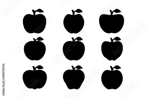 Black Apple Fruit Minimalist Silhouette Vector Illustration