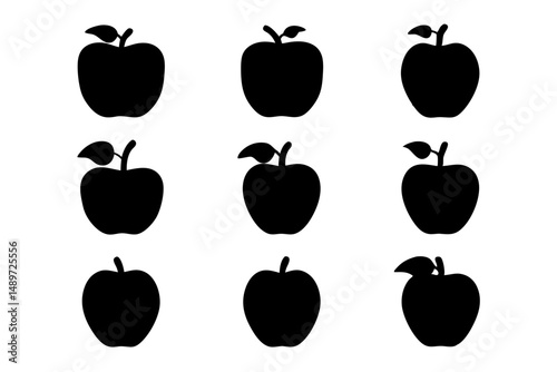 Black Apple Fruit Minimalist Silhouette Vector Illustration